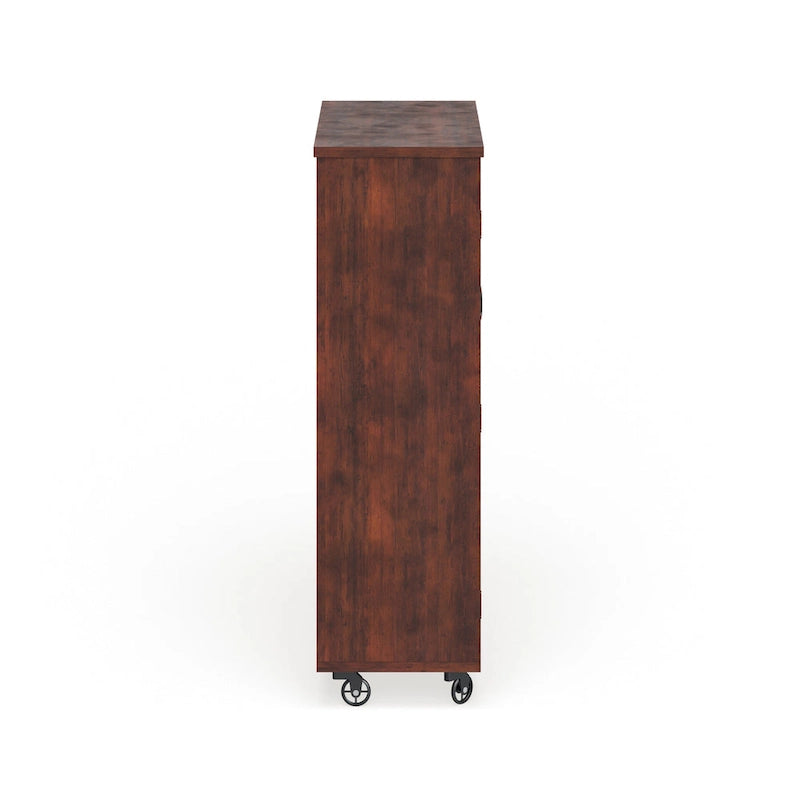 5-Shelf Mobile Storage Cabinet with Wire Panel Doors – Vintage Walnut, Rolling Wheels, 31.5"W x 52.2"H