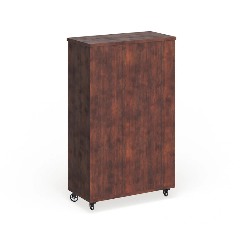 5-Shelf Mobile Storage Cabinet with Wire Panel Doors – Vintage Walnut, Rolling Wheels, 31.5"W x 52.2"H