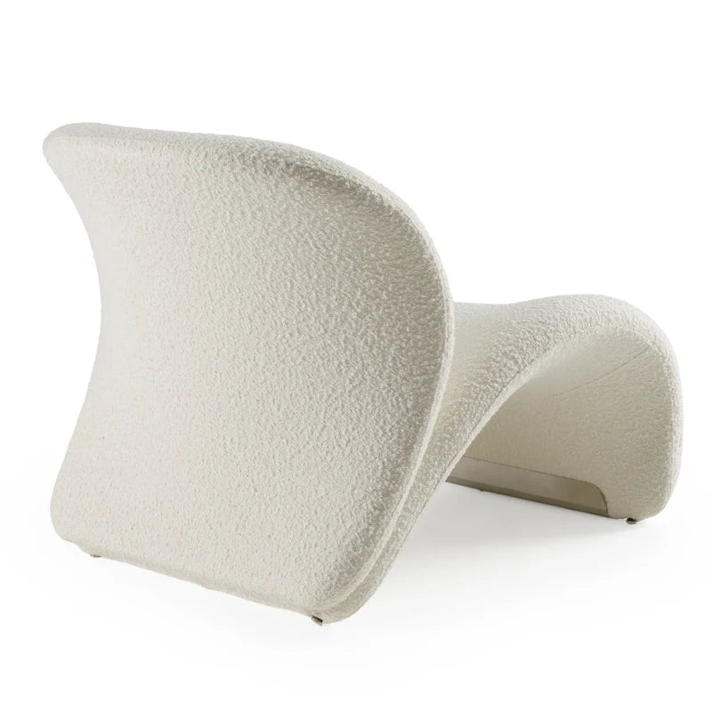 Modern White Fabric Accent Chair with Chrome Base & Curved Backrest – 31"W x 29"H