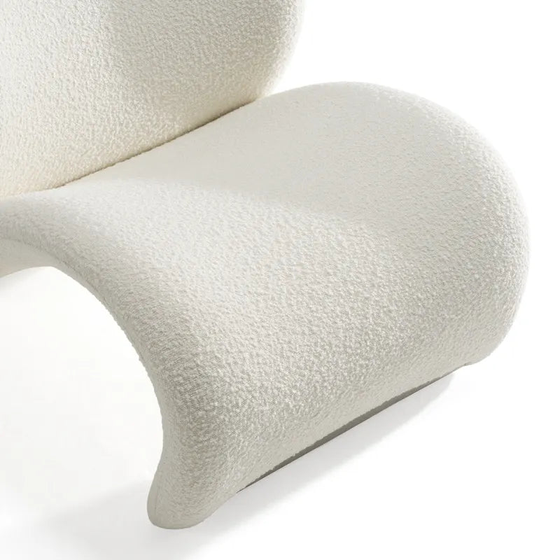 Modern White Fabric Accent Chair with Chrome Base & Curved Backrest – 31"W x 29"H