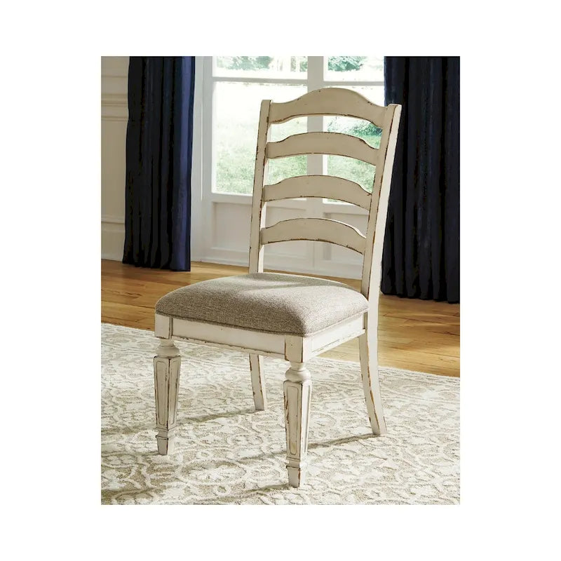 White distressed paint dining chairs