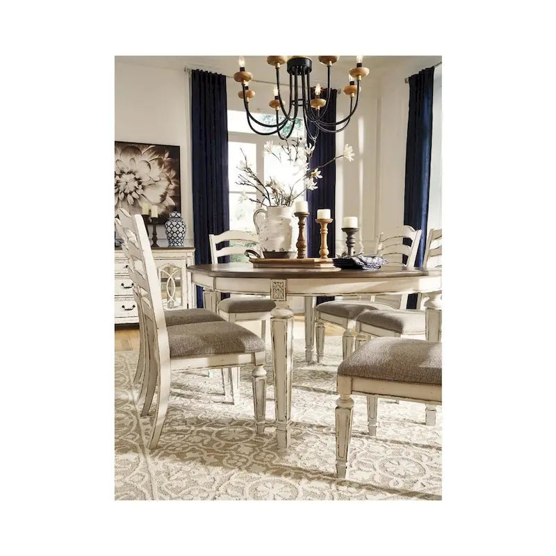 White distressed paint dining chairs