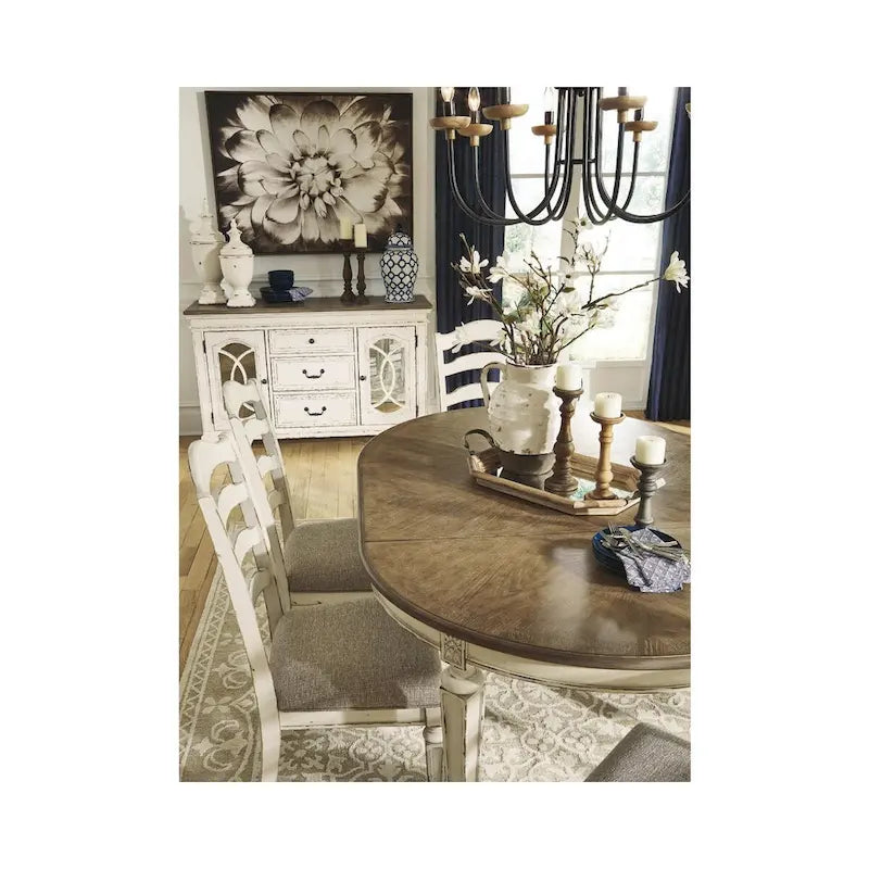White distressed paint dining chairs