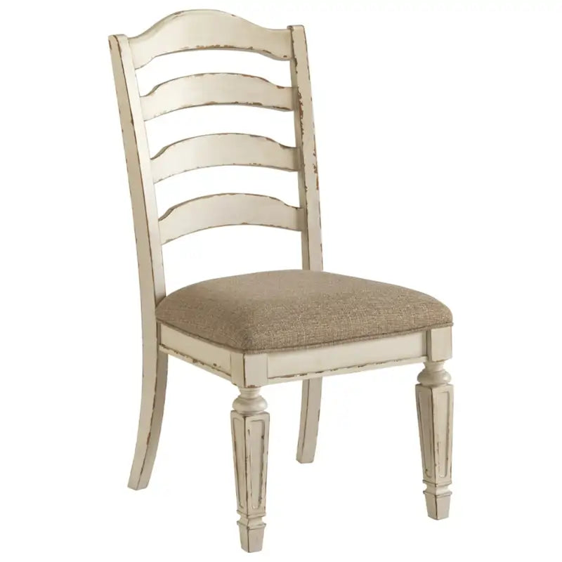 White distressed paint dining chairs