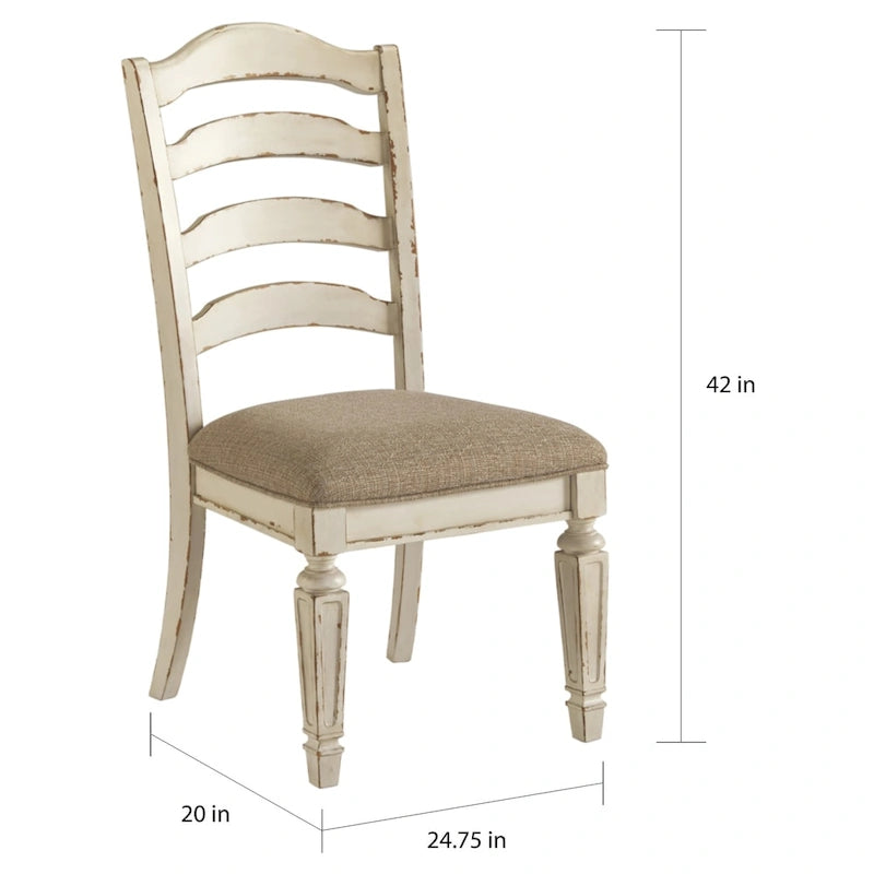 White distressed paint dining chairs