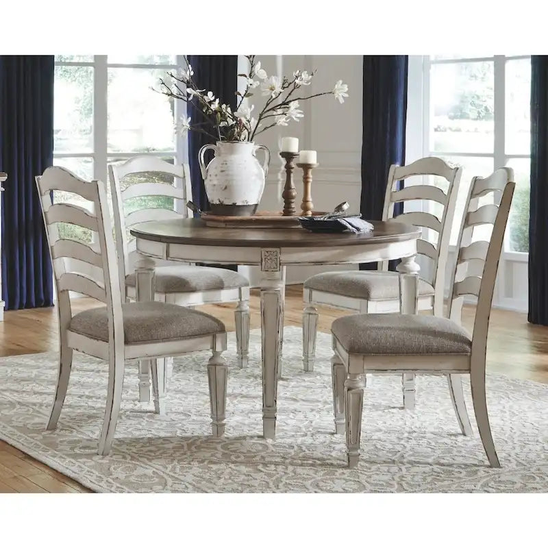 White distressed paint dining chairs