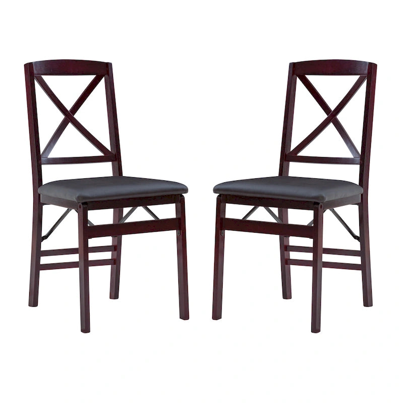 Folding Chairs Set of 2 – Espresso Faux Leather Seat, Metal Legs, Compact & Portable