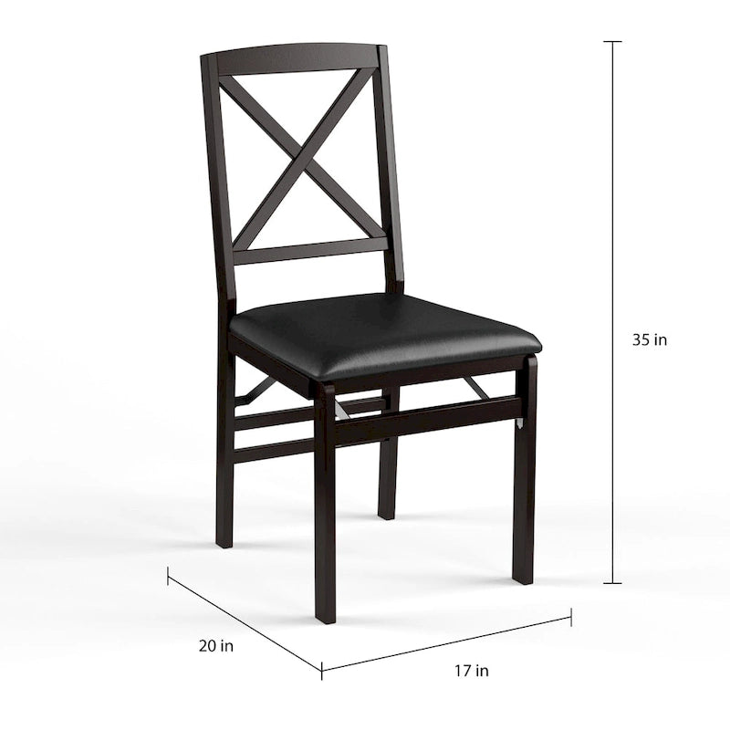 Folding Chairs Set of 2 – Espresso Faux Leather Seat, Metal Legs, Compact & Portable