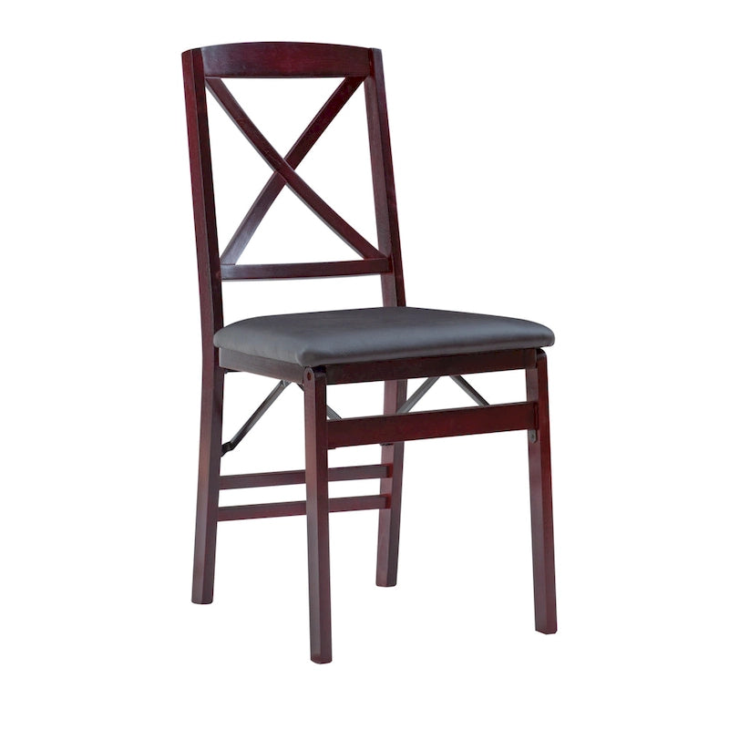 Folding Chairs Set of 2 – Espresso Faux Leather Seat, Metal Legs, Compact & Portable