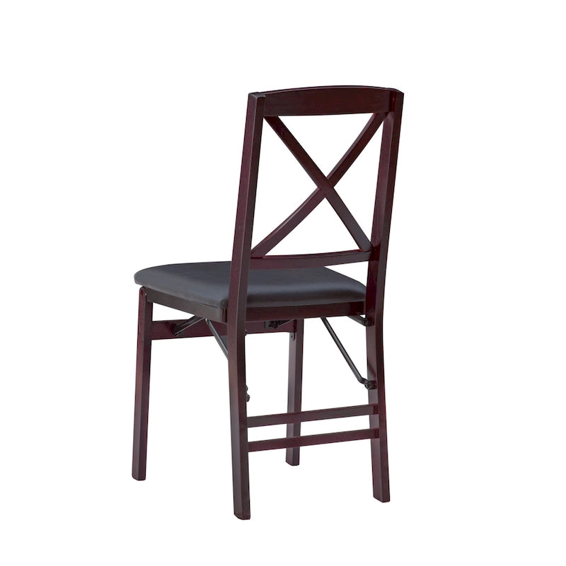 Folding Chairs Set of 2 – Espresso Faux Leather Seat, Metal Legs, Compact & Portable