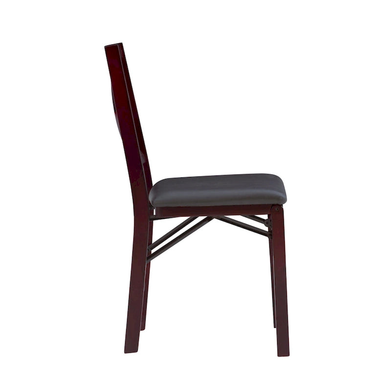 Folding Chairs Set of 2 – Espresso Faux Leather Seat, Metal Legs, Compact & Portable