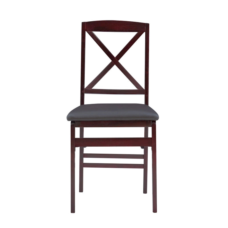 Folding Chairs Set of 2 – Espresso Faux Leather Seat, Metal Legs, Compact & Portable
