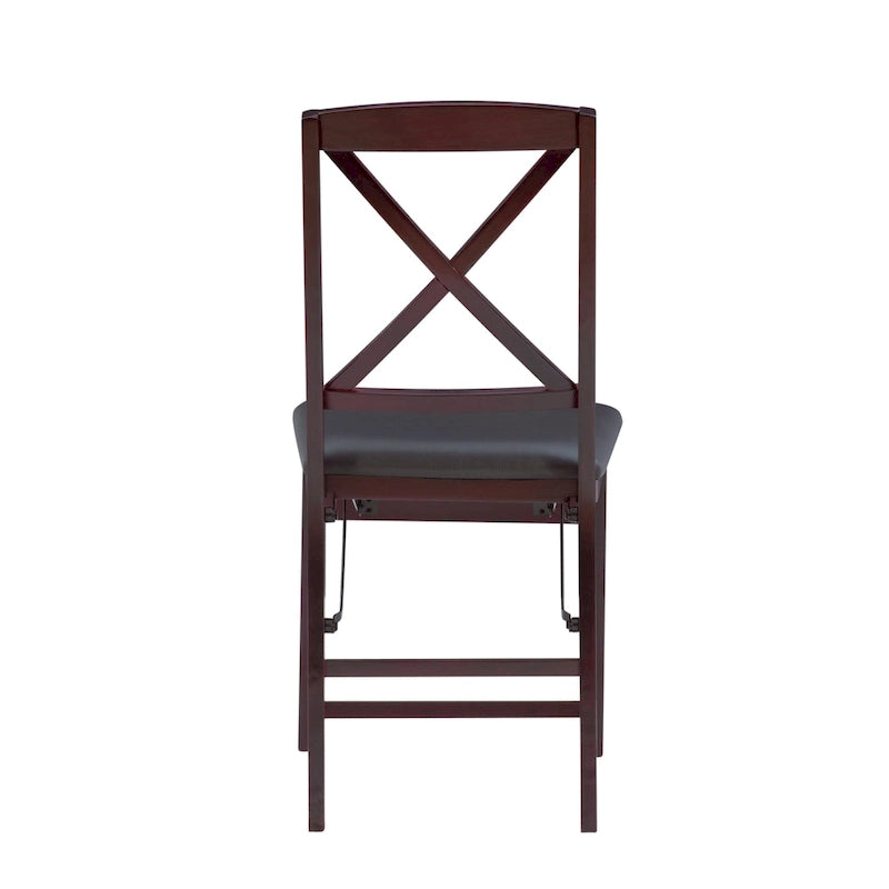 Folding Chairs Set of 2 – Espresso Faux Leather Seat, Metal Legs, Compact & Portable