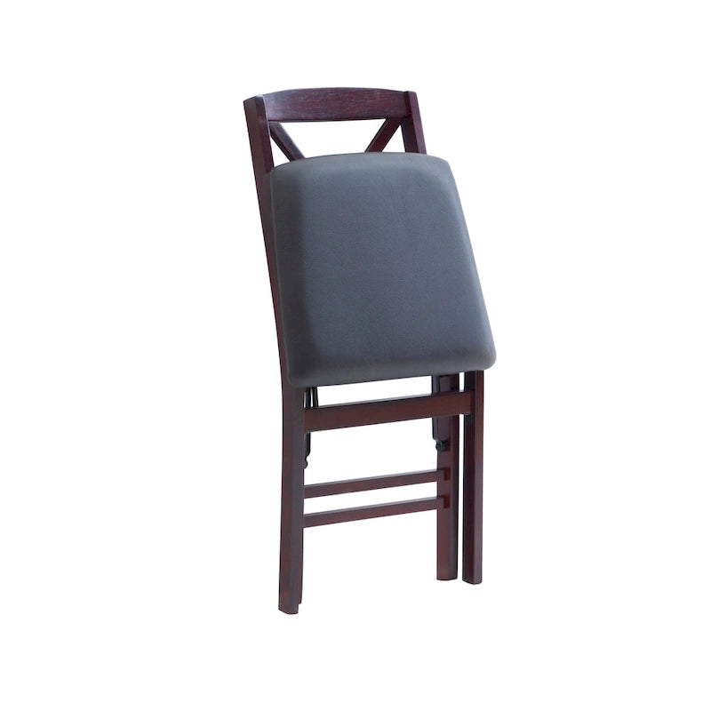 Folding Chairs Set of 2 – Espresso Faux Leather Seat, Metal Legs, Compact & Portable