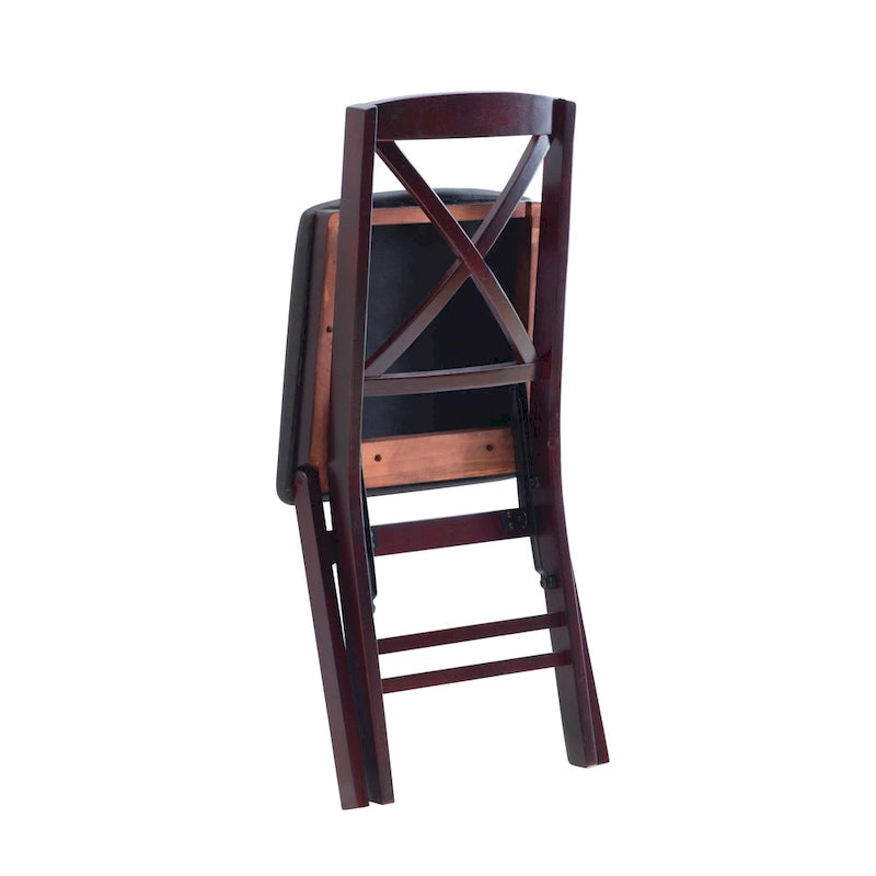 Folding Chairs Set of 2 – Espresso Faux Leather Seat, Metal Legs, Compact & Portable