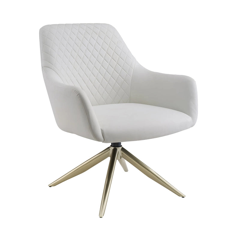 Faux Leather Swivel Accent Chair with Diamond Quilted Back & Metal Base – White, Living Room Chair