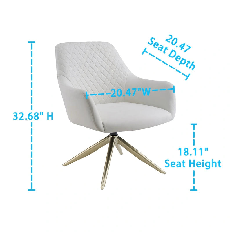 Faux Leather Swivel Accent Chair with Diamond Quilted Back & Metal Base – White, Living Room Chair
