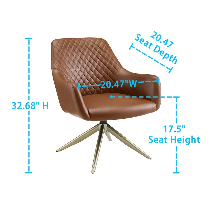 Faux Leather Swivel Accent Chair with Diamond Quilted Back & Metal Base – White, Living Room Chair