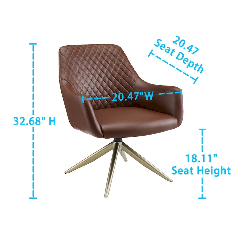 Faux Leather Swivel Accent Chair with Diamond Quilted Back & Metal Base – White, Living Room Chair