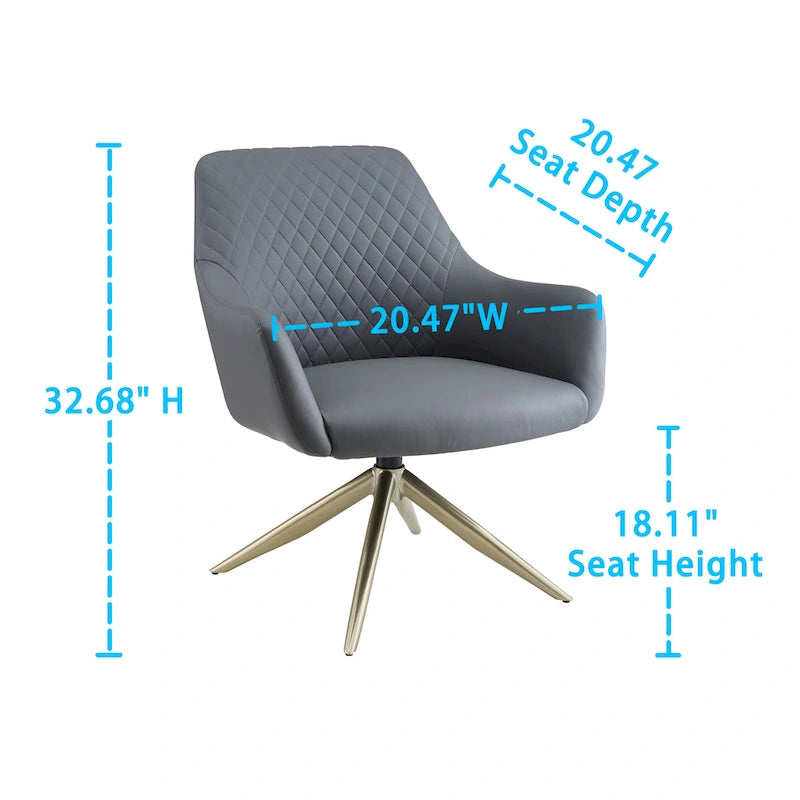 Faux Leather Swivel Accent Chair with Diamond Quilted Back & Metal Base – White, Living Room Chair