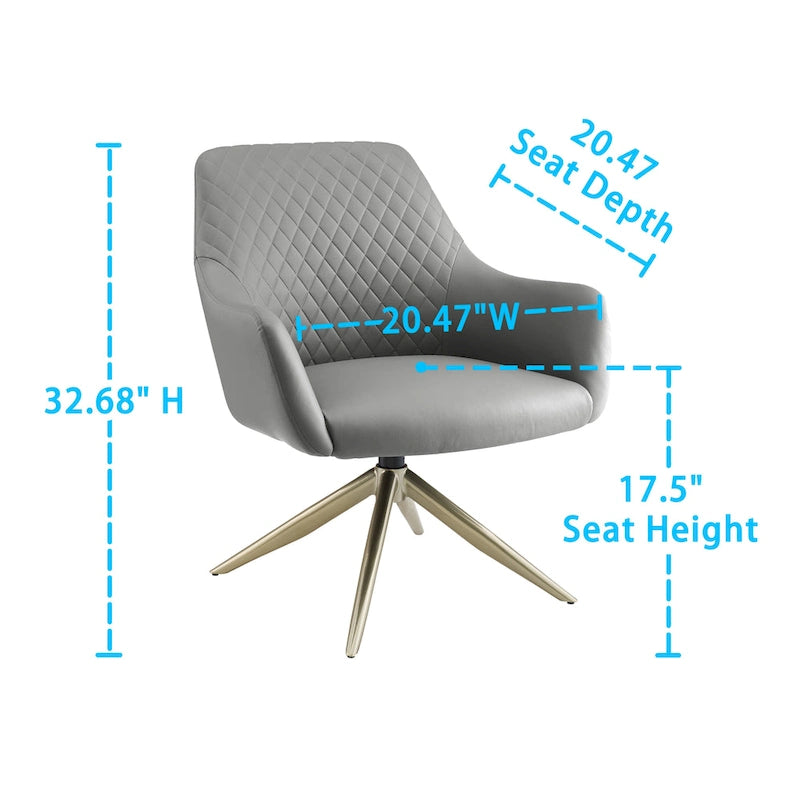 Faux Leather Swivel Accent Chair with Diamond Quilted Back & Metal Base – White, Living Room Chair