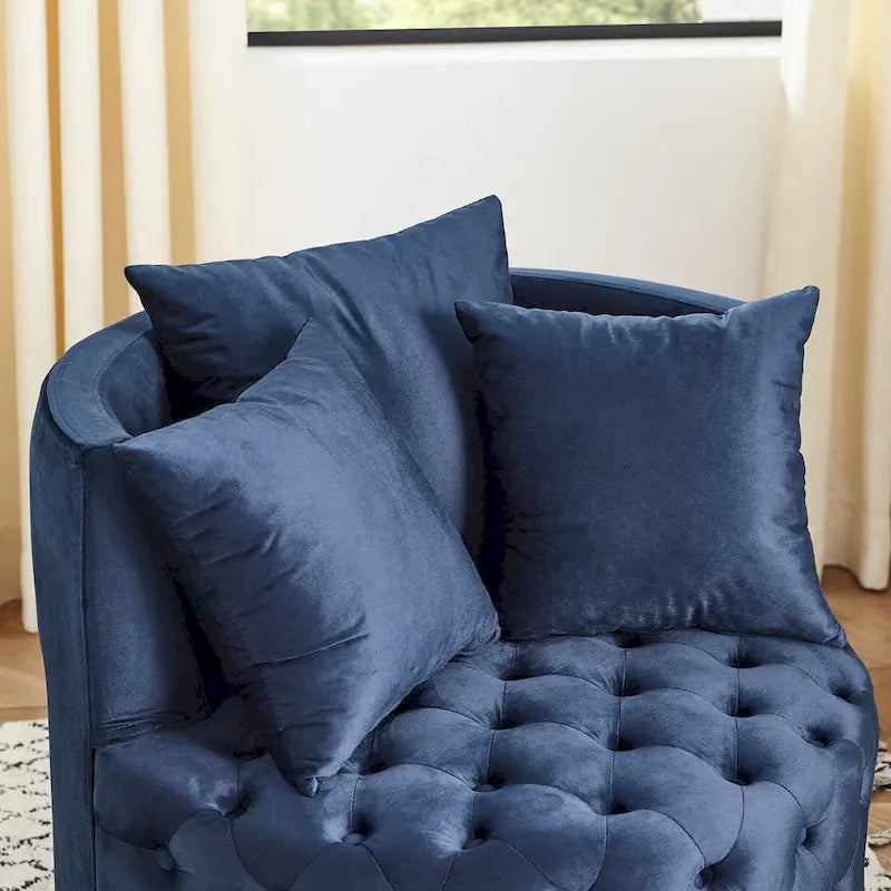 Velvet Swivel Accent Chair with Button Tufted Design, 3 Pillows & Rolling Wheels – 6 Colors