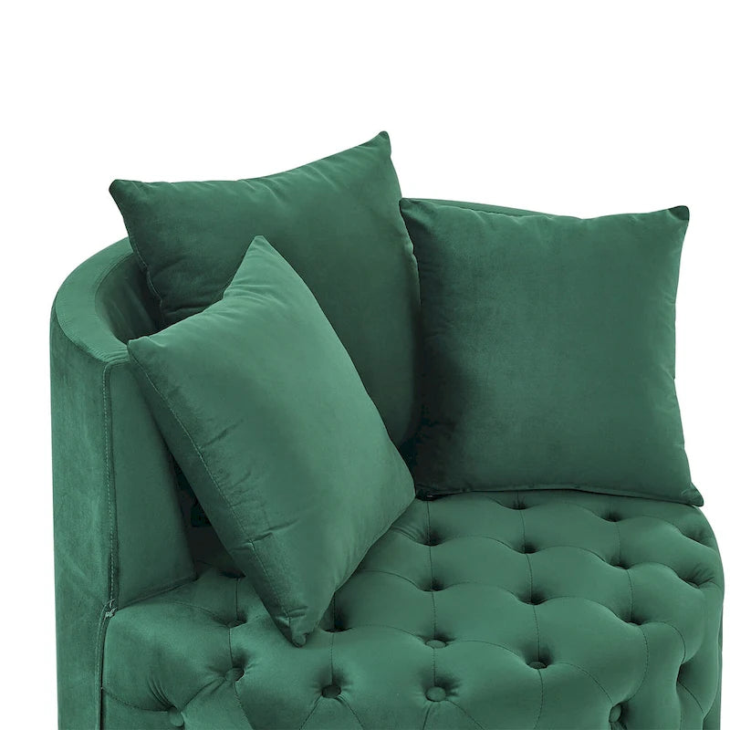 Velvet Swivel Accent Chair with Button Tufted Design, 3 Pillows & Rolling Wheels – 6 Colors