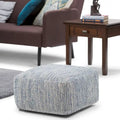 Square Woven Herringbone Pouf Ottoman – Light Blue-Grey, Soft Knit Texture, Living Room Footstool