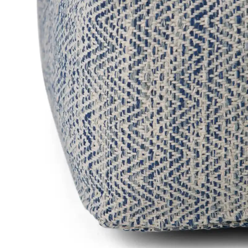 Square Woven Herringbone Pouf Ottoman – Light Blue-Grey, Soft Knit Texture, Living Room Footstool