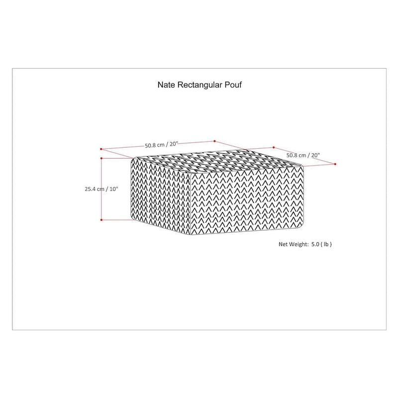 Square Woven Herringbone Pouf Ottoman – Light Blue-Grey, Soft Knit Texture, Living Room Footstool