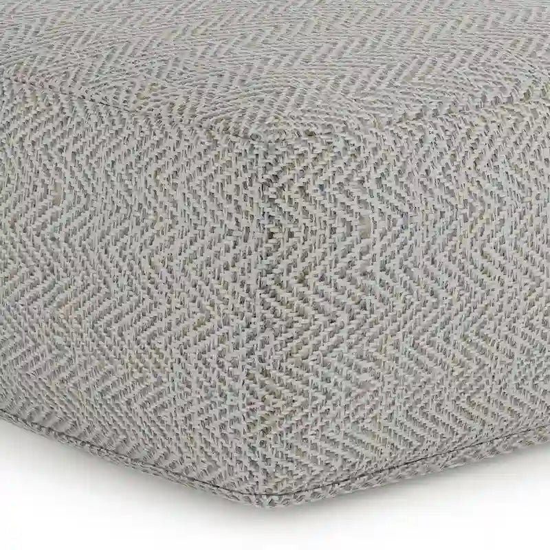 Square Woven Herringbone Pouf Ottoman – Light Blue-Grey, Soft Knit Texture, Living Room Footstool