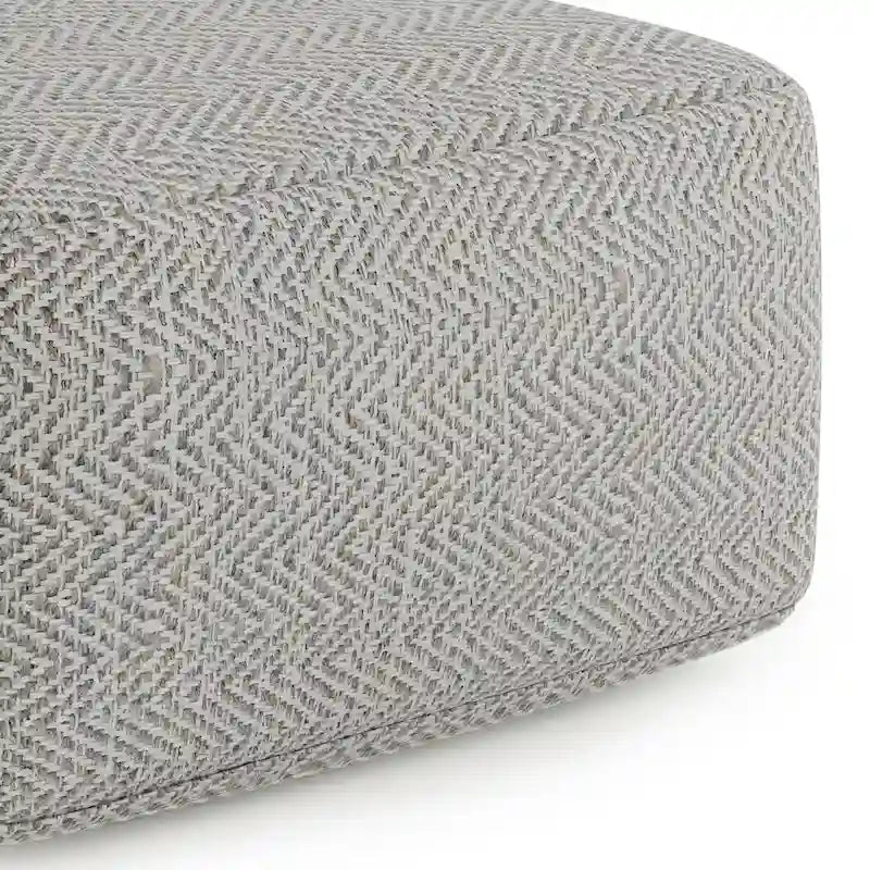 Square Woven Herringbone Pouf Ottoman – Light Blue-Grey, Soft Knit Texture, Living Room Footstool