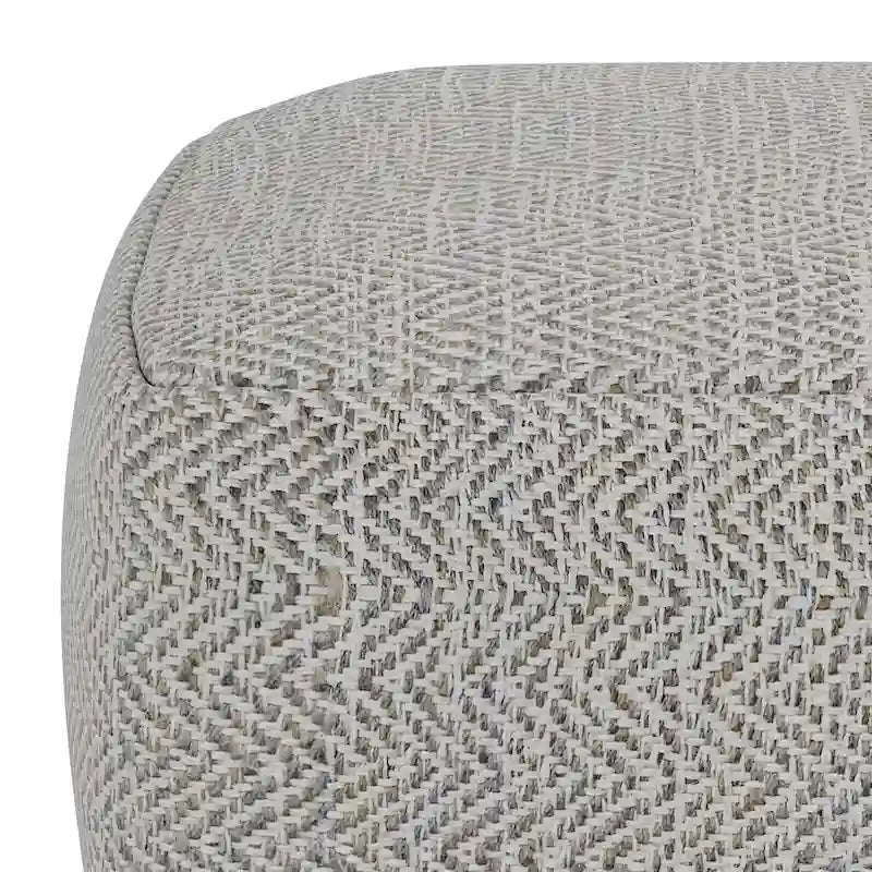 Square Woven Herringbone Pouf Ottoman – Light Blue-Grey, Soft Knit Texture, Living Room Footstool