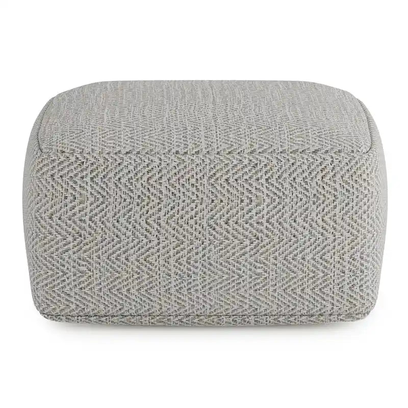Square Woven Herringbone Pouf Ottoman – Light Blue-Grey, Soft Knit Texture, Living Room Footstool