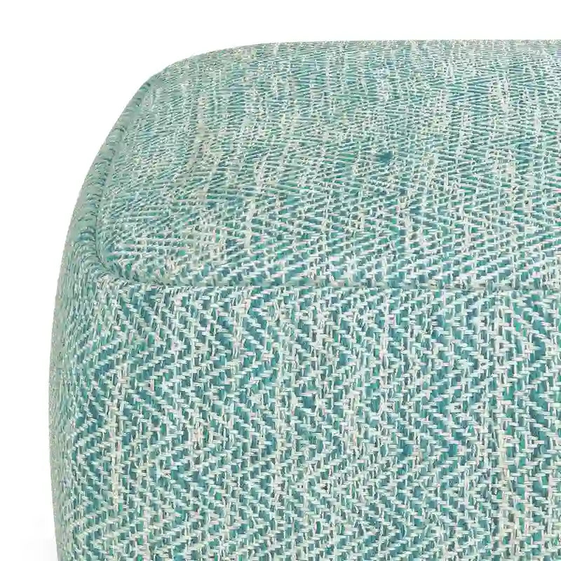 Square Woven Herringbone Pouf Ottoman – Light Blue-Grey, Soft Knit Texture, Living Room Footstool