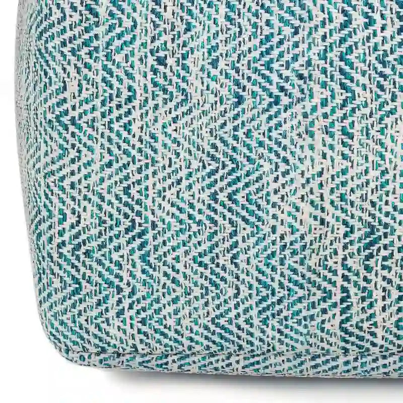 Square Woven Herringbone Pouf Ottoman – Light Blue-Grey, Soft Knit Texture, Living Room Footstool