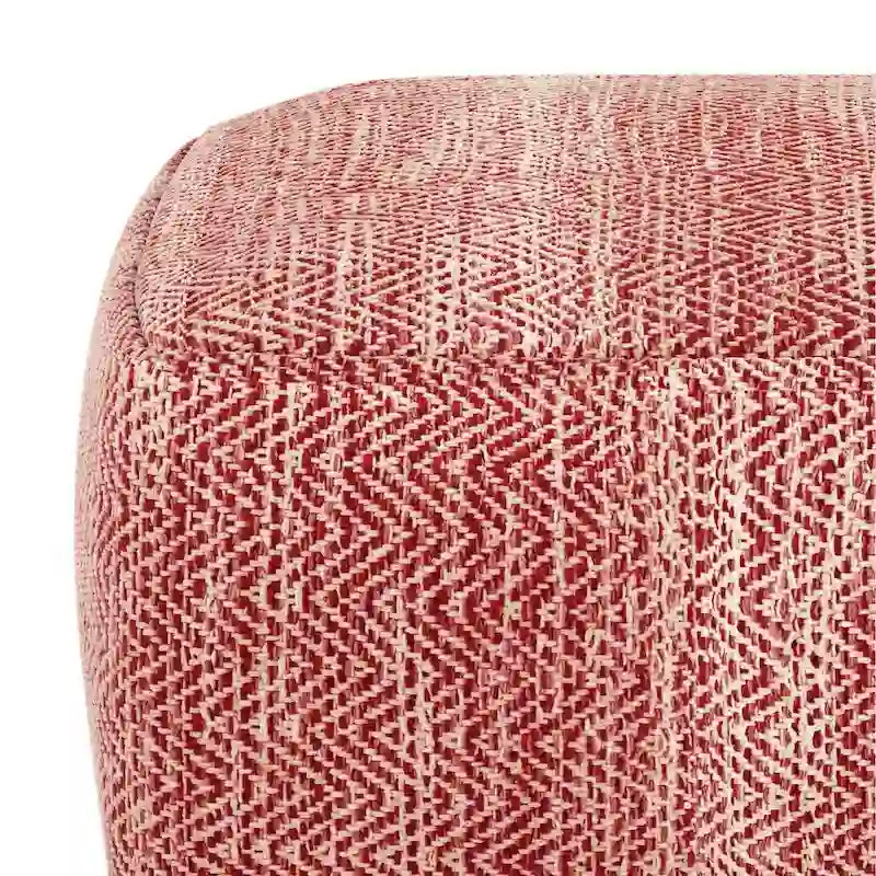 Square Woven Herringbone Pouf Ottoman – Light Blue-Grey, Soft Knit Texture, Living Room Footstool
