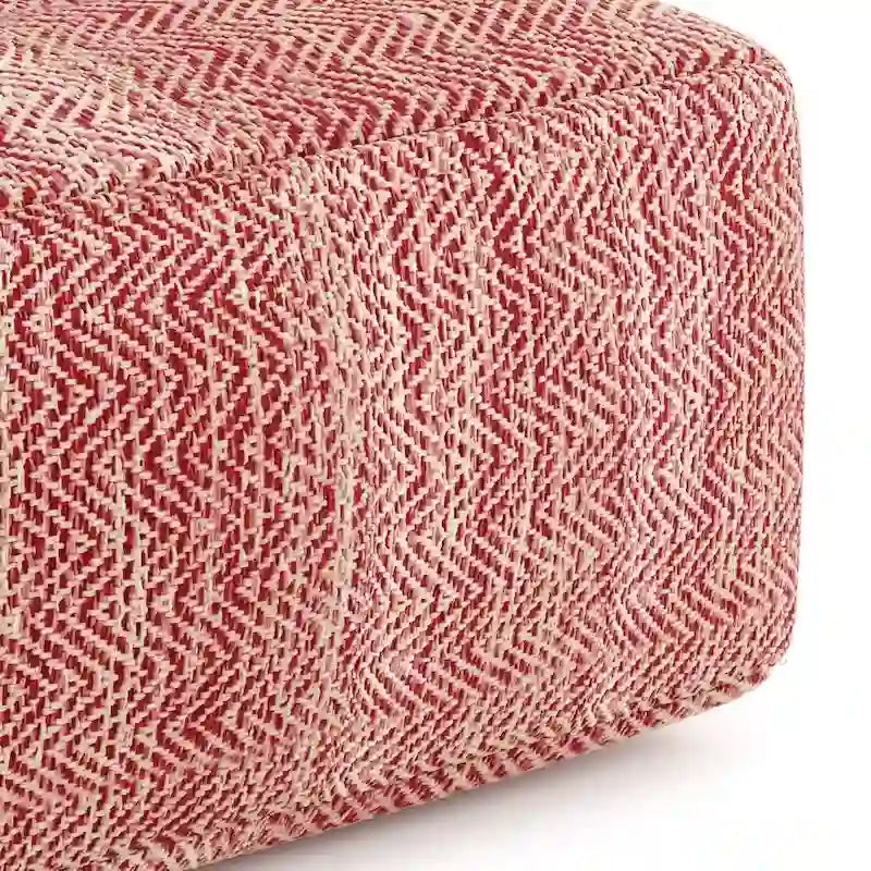 Square Woven Herringbone Pouf Ottoman – Light Blue-Grey, Soft Knit Texture, Living Room Footstool