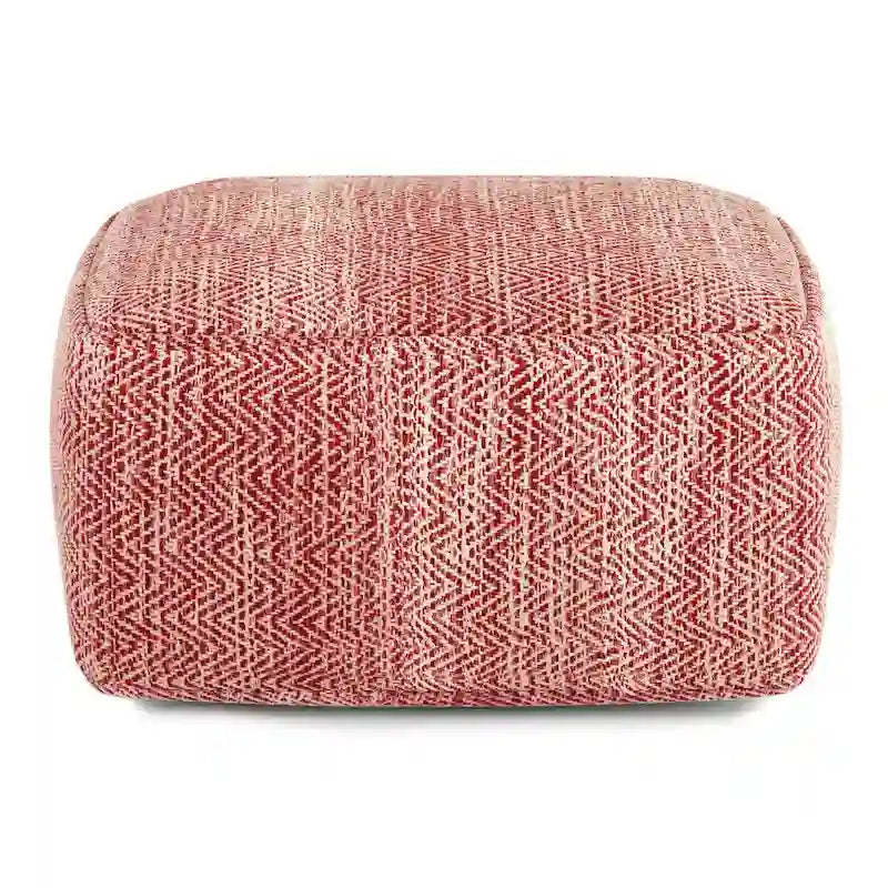 Square Woven Herringbone Pouf Ottoman – Light Blue-Grey, Soft Knit Texture, Living Room Footstool