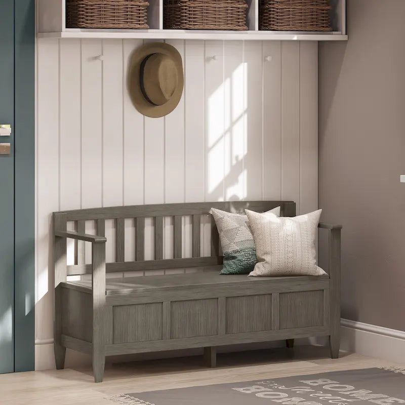 48" Solid Wood Entryway Storage Bench with Flip-Up Lid & Dual Compartments – 6 Colors