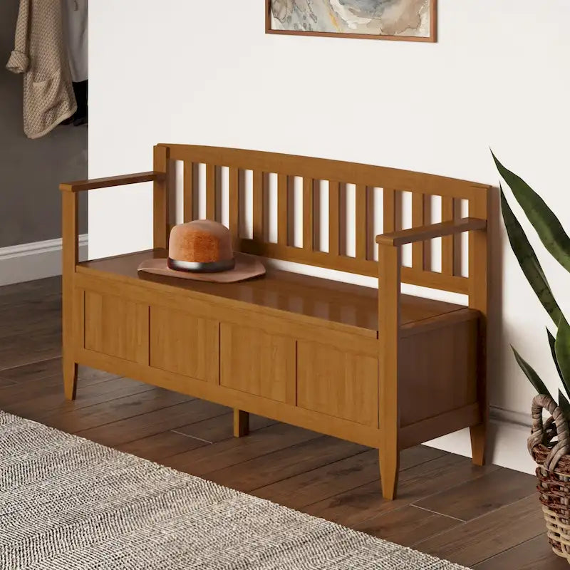 48" Solid Wood Entryway Storage Bench with Flip-Up Lid & Dual Compartments – 6 Colors