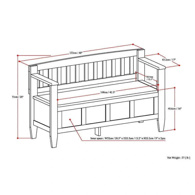 48" Solid Wood Entryway Storage Bench with Flip-Up Lid & Dual Compartments – 6 Colors