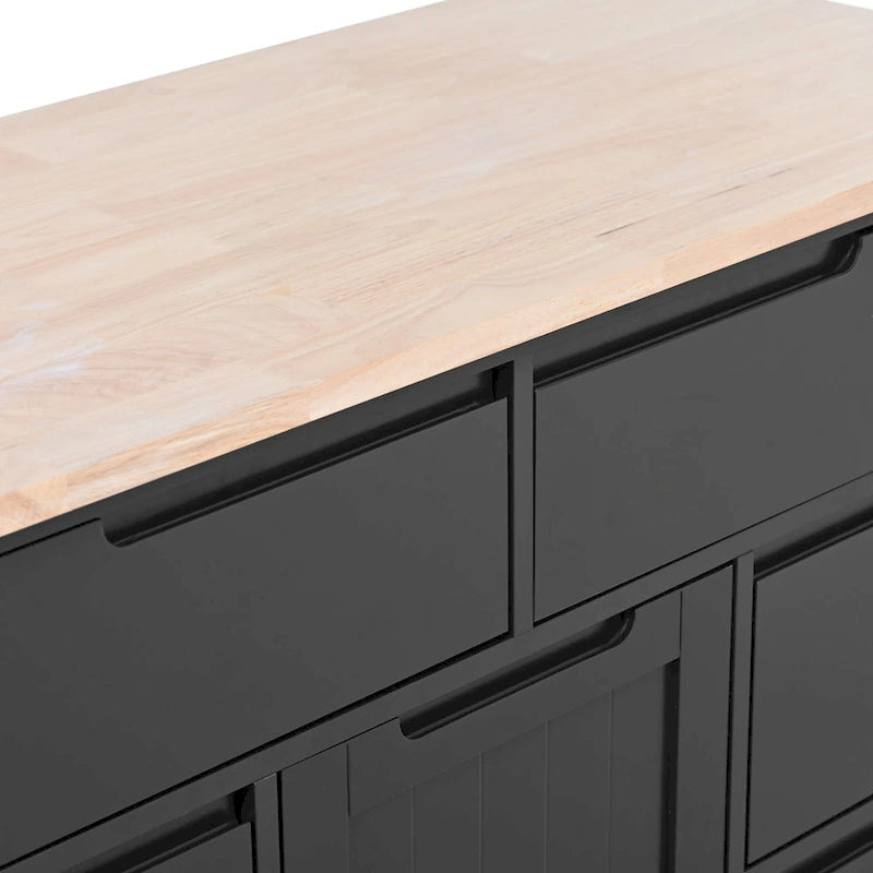 Large Mobile Kitchen Island with Drawers, Cabinet Storage & Natural Wood Countertop – Navy Blue, Locking Wheels