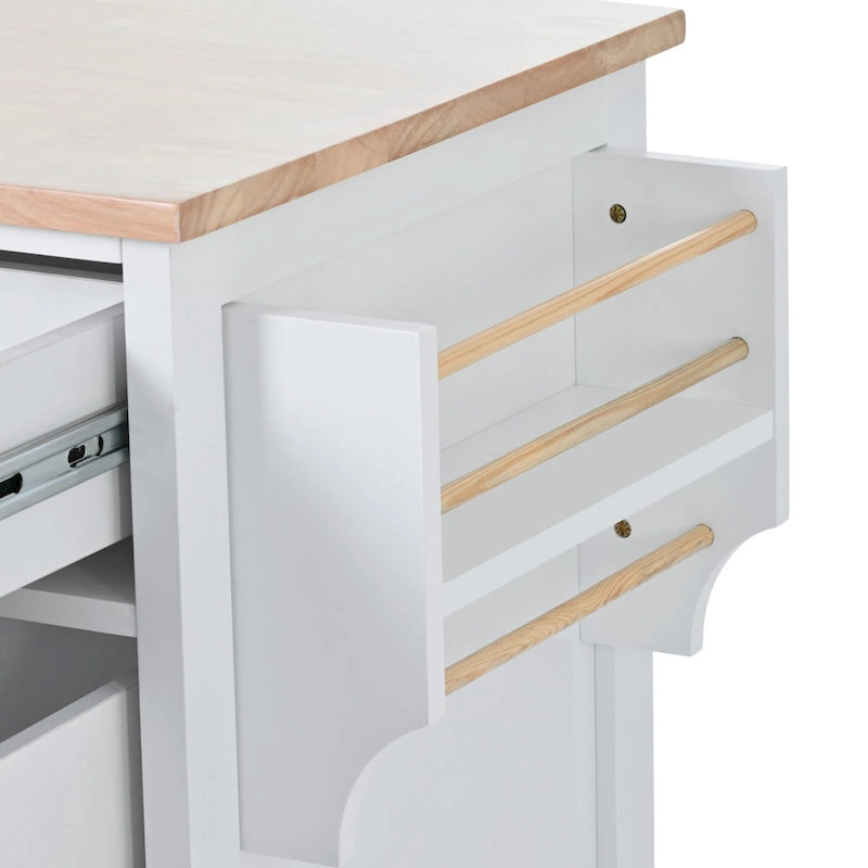 Large Mobile Kitchen Island with Drawers, Cabinet Storage & Natural Wood Countertop – Navy Blue, Locking Wheels
