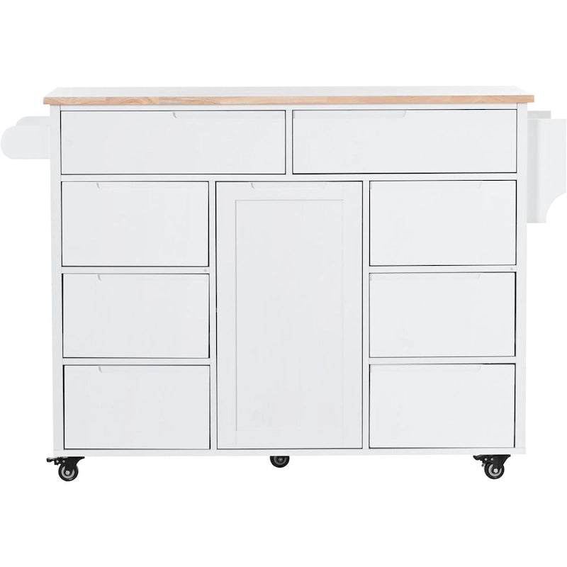 Large Mobile Kitchen Island with Drawers, Cabinet Storage & Natural Wood Countertop – Navy Blue, Locking Wheels