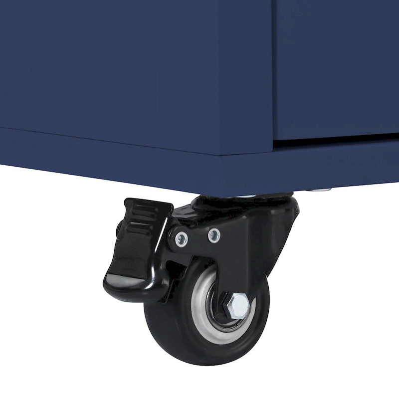 Large Mobile Kitchen Island with Drawers, Cabinet Storage & Natural Wood Countertop – Navy Blue, Locking Wheels