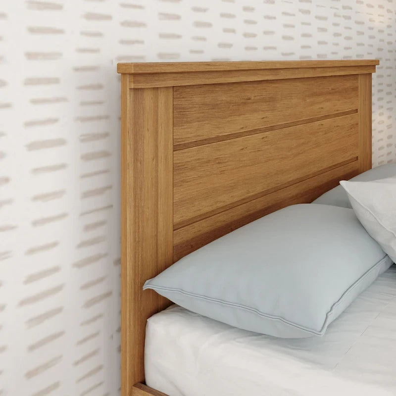 Farmhouse Full Size Bed with Panel Headboard & Pull-Out Trundle – Solid Wood, White Finish