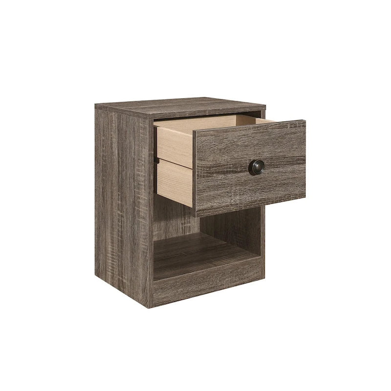 Nightstand with 1 Drawer & Open Shelf – Bedside Table in Light Oak or Grey, 11"W Interior Drawer
