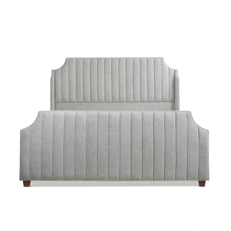 King Panel Bed Frame with Channel Tufted Winged Headboard – 900 lb Capacity, 2 Colors