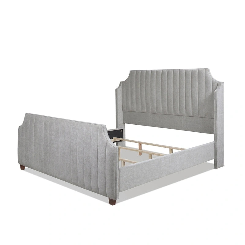 King Panel Bed Frame with Channel Tufted Winged Headboard – 900 lb Capacity, 2 Colors